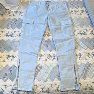 J Brand Light Blue Cargo Jeans with Pockets and Zipper on Bottom, Size 29
